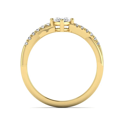 IGI Certified 0.95 carat marquise cut lab grown diamond split shank engagement ring with round accent diamonds in yellow gold.