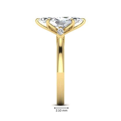 Marquise three stone lab grown diamond engagement ring featuring a 2.48 carat IGI certified center diamond with marquise side diamonds in yellow gold