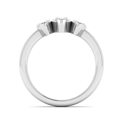 Marquise three stone lab grown diamond engagement ring featuring a center marquise diamond with matching side stones in white gold design.