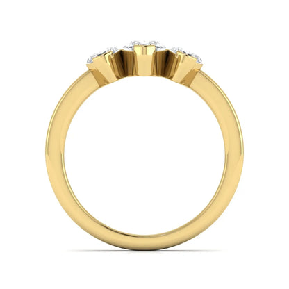 Marquise three stone lab grown diamond engagement ring featuring a center marquise diamond with matching side stones in yellow gold design.
