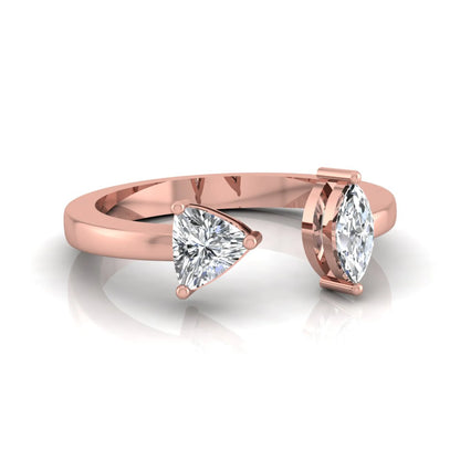 Marquise and trillion cut lab grown diamond Toi et Moi ring with an elegant open contemporary design in rose gold