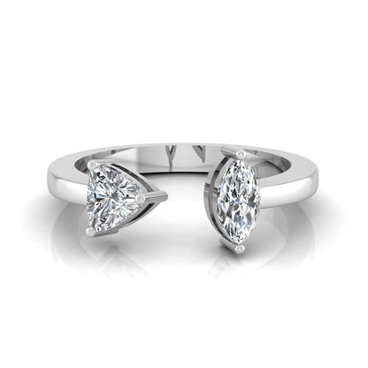Marquise and trillion cut lab grown diamond Toi et Moi ring with an elegant open contemporary design in white gold