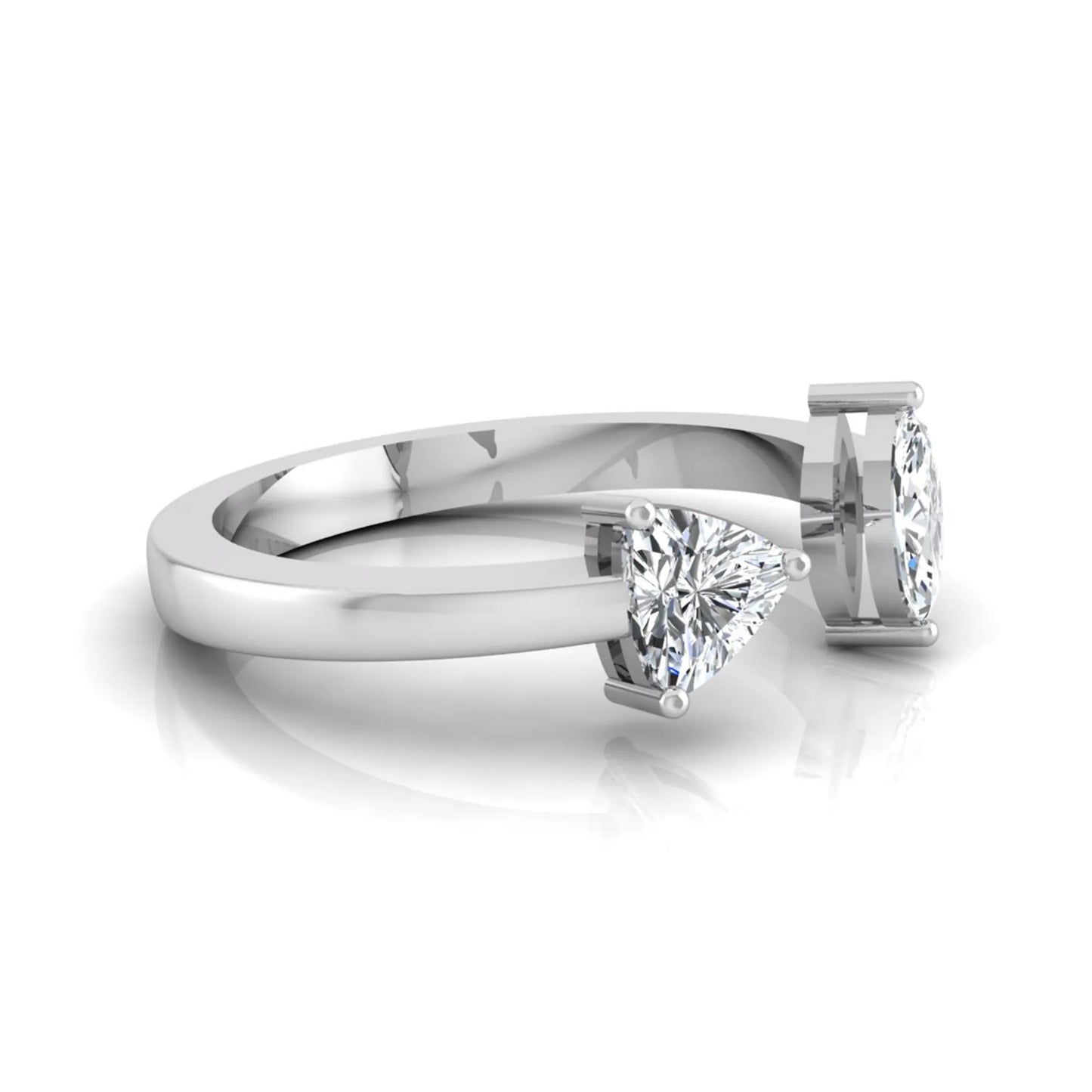 Marquise and trillion cut lab grown diamond Toi et Moi ring with an elegant open contemporary design in white gold