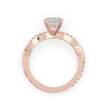 marquise brilliant lab grown diamond engagement ring with prong setting and twisted pavé diamond band in rose gold tone