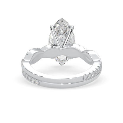 marquise brilliant lab grown diamond engagement ring with prong setting and twisted pavé diamond band in white gold tone