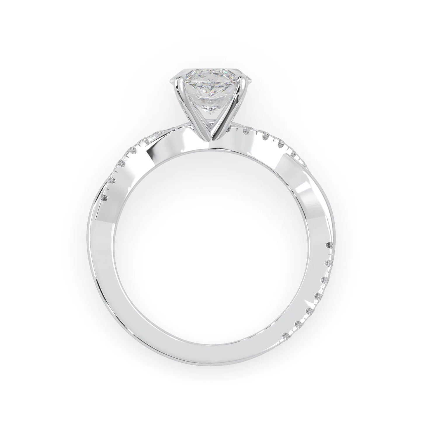 marquise brilliant lab grown diamond engagement ring with prong setting and twisted pavé diamond band in white gold tone