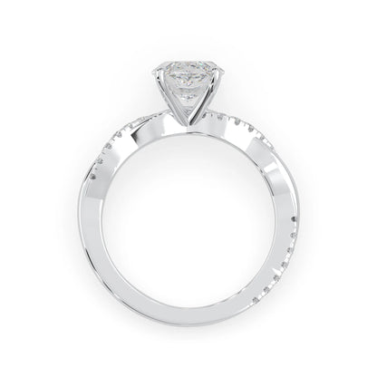 marquise brilliant lab grown diamond engagement ring with prong setting and twisted pavé diamond band in white gold tone