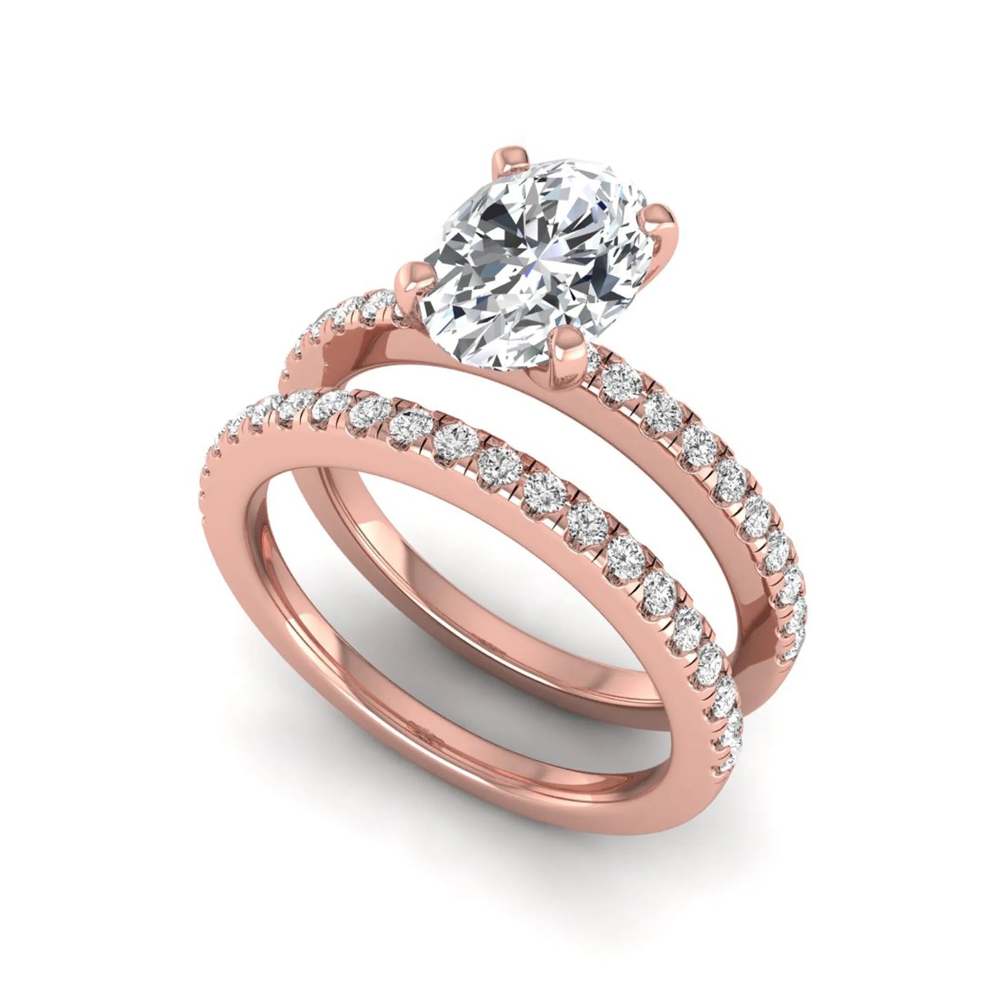 Oval Cut Pave Set Lab Grown Diamond Bridal Ring Set
