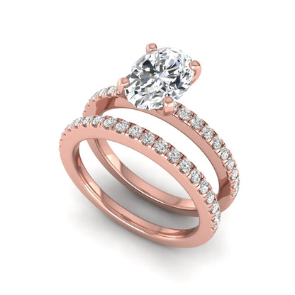 Oval Cut Pave Set Lab Grown Diamond Bridal Ring Set