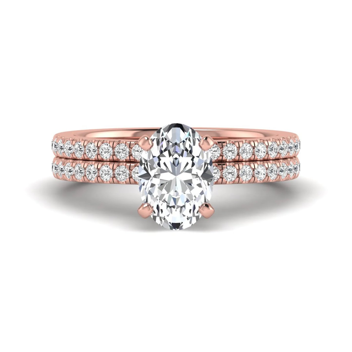 Oval Cut Pave Set Lab Grown Diamond Bridal Ring Set