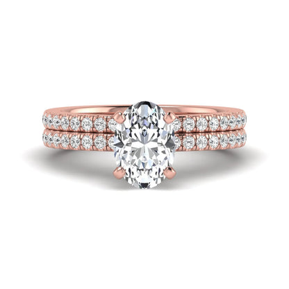 Oval Cut Pave Set Lab Grown Diamond Bridal Ring Set