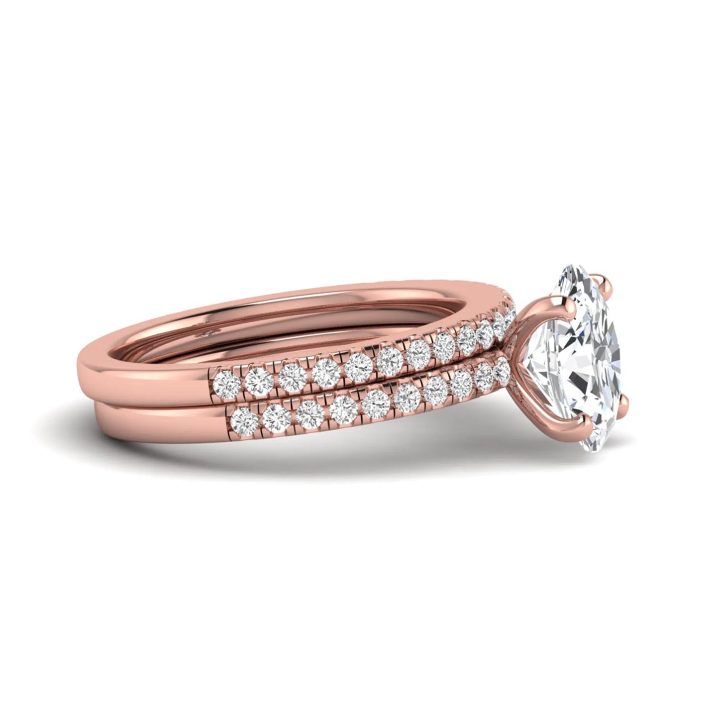 Oval Cut Pave Set Lab Grown Diamond Bridal Ring Set