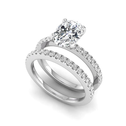 Oval Cut Pave Set Lab Grown Diamond Bridal Ring Set