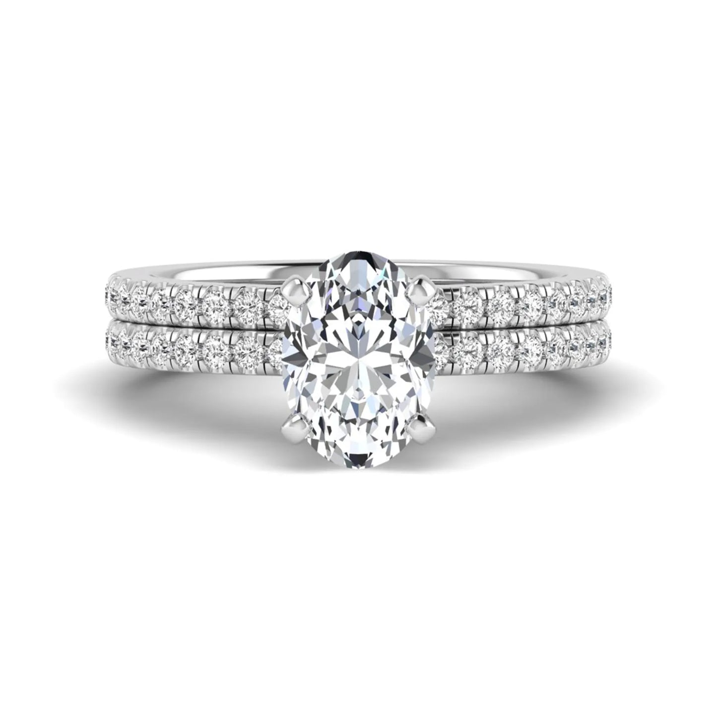Oval Cut Pave Set Lab Grown Diamond Bridal Ring Set