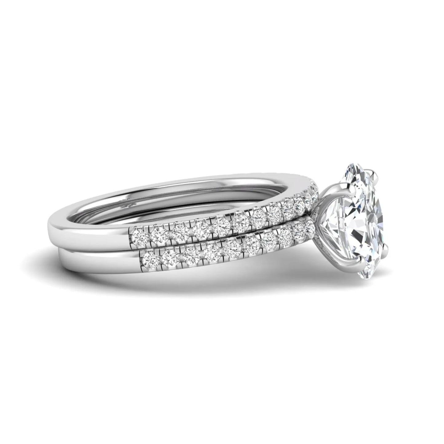 Oval Cut Pave Set Lab Grown Diamond Bridal Ring Set
