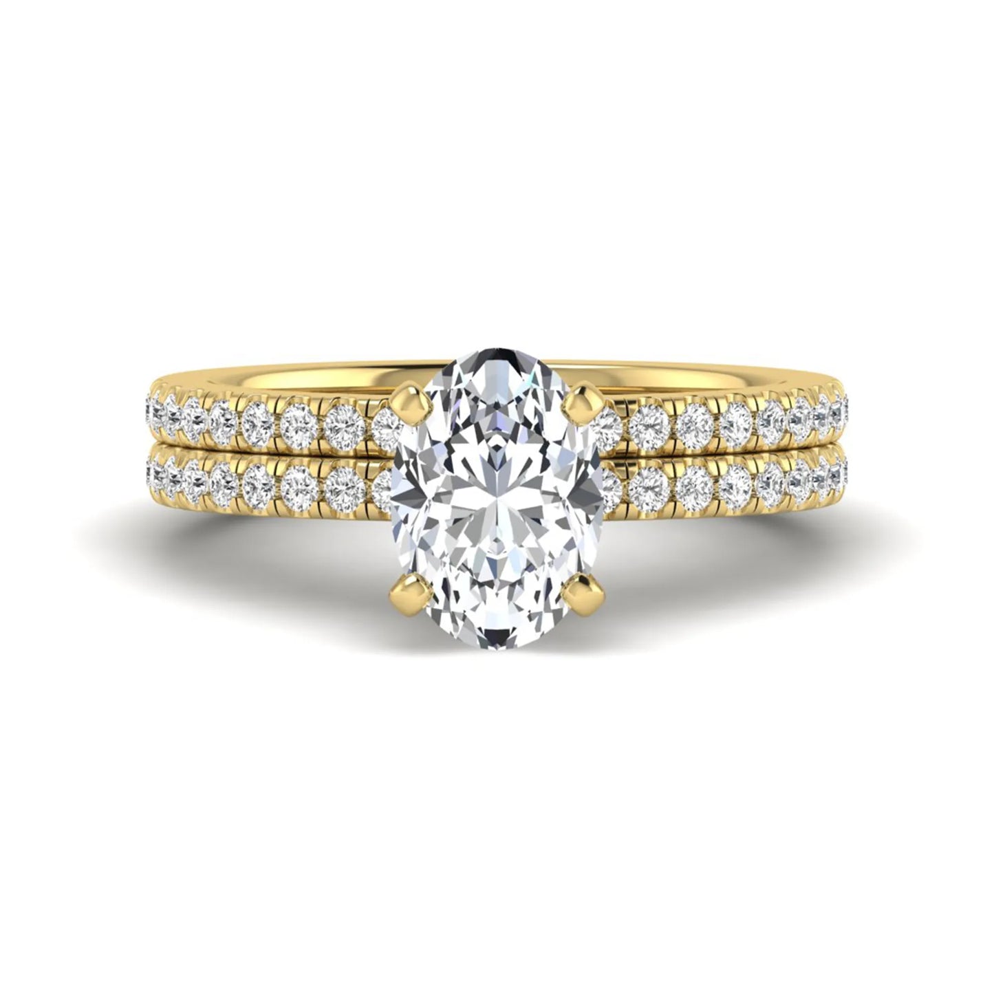 Oval Cut Pave Set Lab Grown Diamond Bridal Ring Set