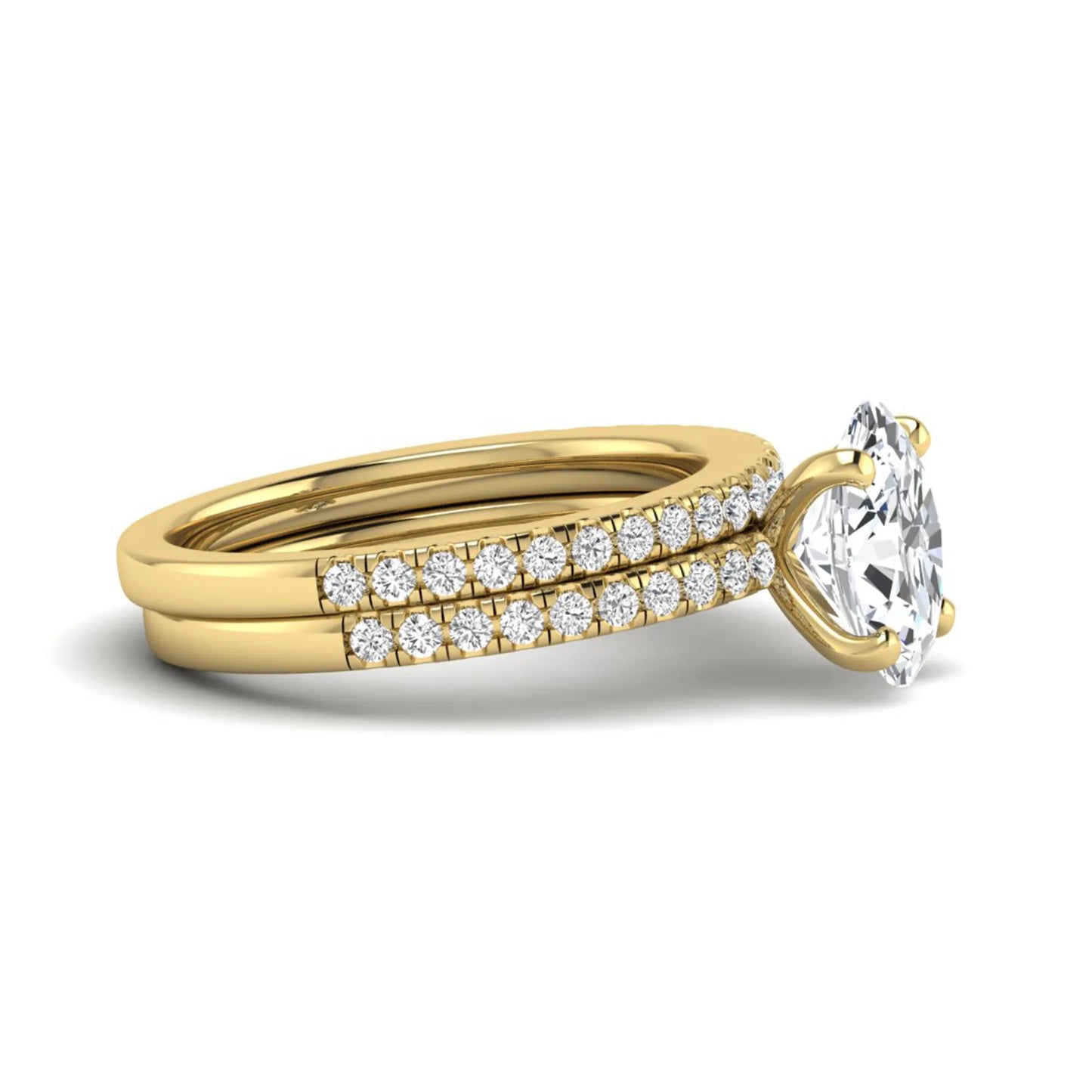 Oval Cut Pave Set Lab Grown Diamond Bridal Ring Set