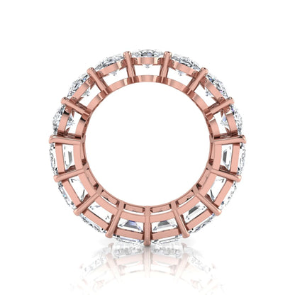 Mixed emerald and oval cut lab grown diamond full eternity band featuring alternating diamonds in a shared prong setting in rose gold