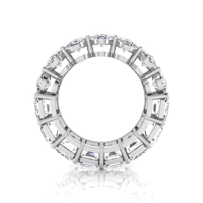 Mixed emerald and oval cut lab grown diamond full eternity band featuring alternating diamonds in a shared prong setting in white gold