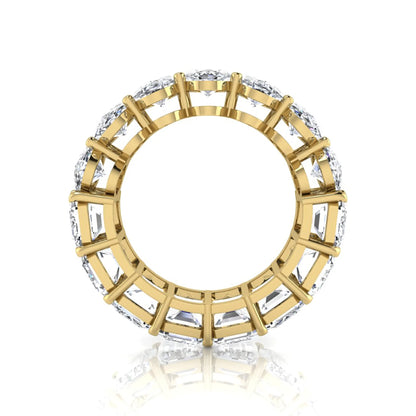 Mixed emerald and oval cut lab grown diamond full eternity band featuring alternating diamonds in a shared prong setting in yellow gold