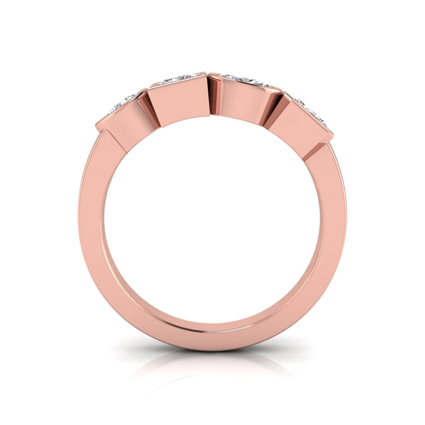 rose gold Multi shape lab grown diamond statement ring featuring princess, radiant, oval and pear cut diamonds in bezel settings