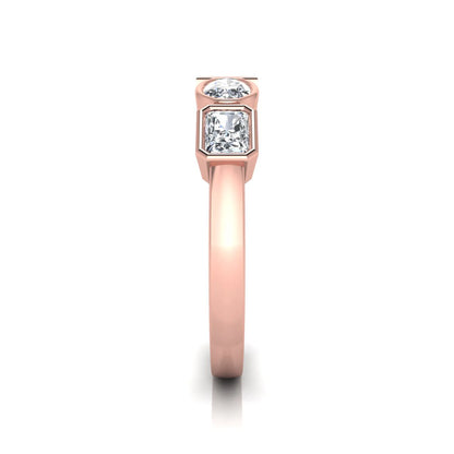 rose gold Multi shape lab grown diamond statement ring featuring princess, radiant, oval and pear cut diamonds in bezel settings