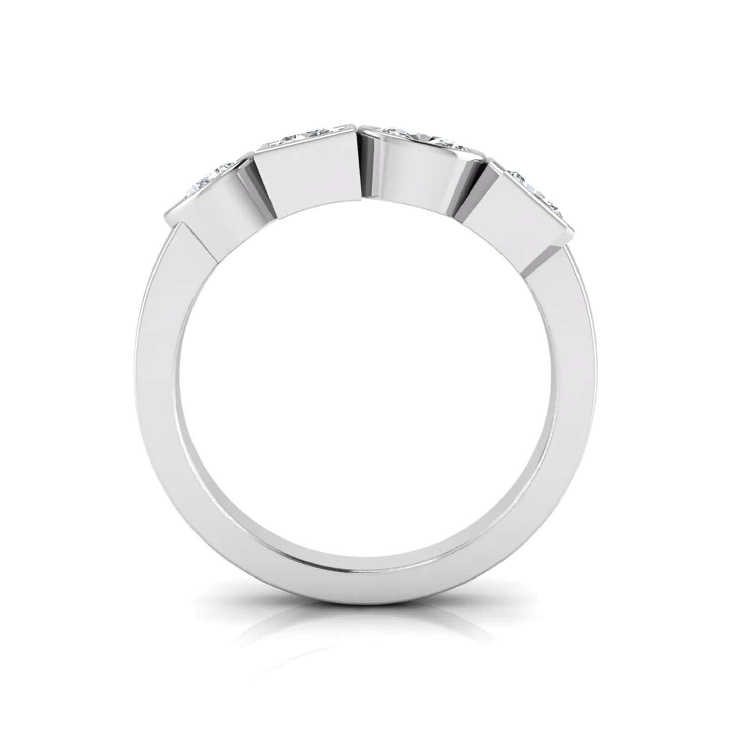 white gold Multi shape lab grown diamond statement ring featuring princess, radiant, oval and pear cut diamonds in bezel settings