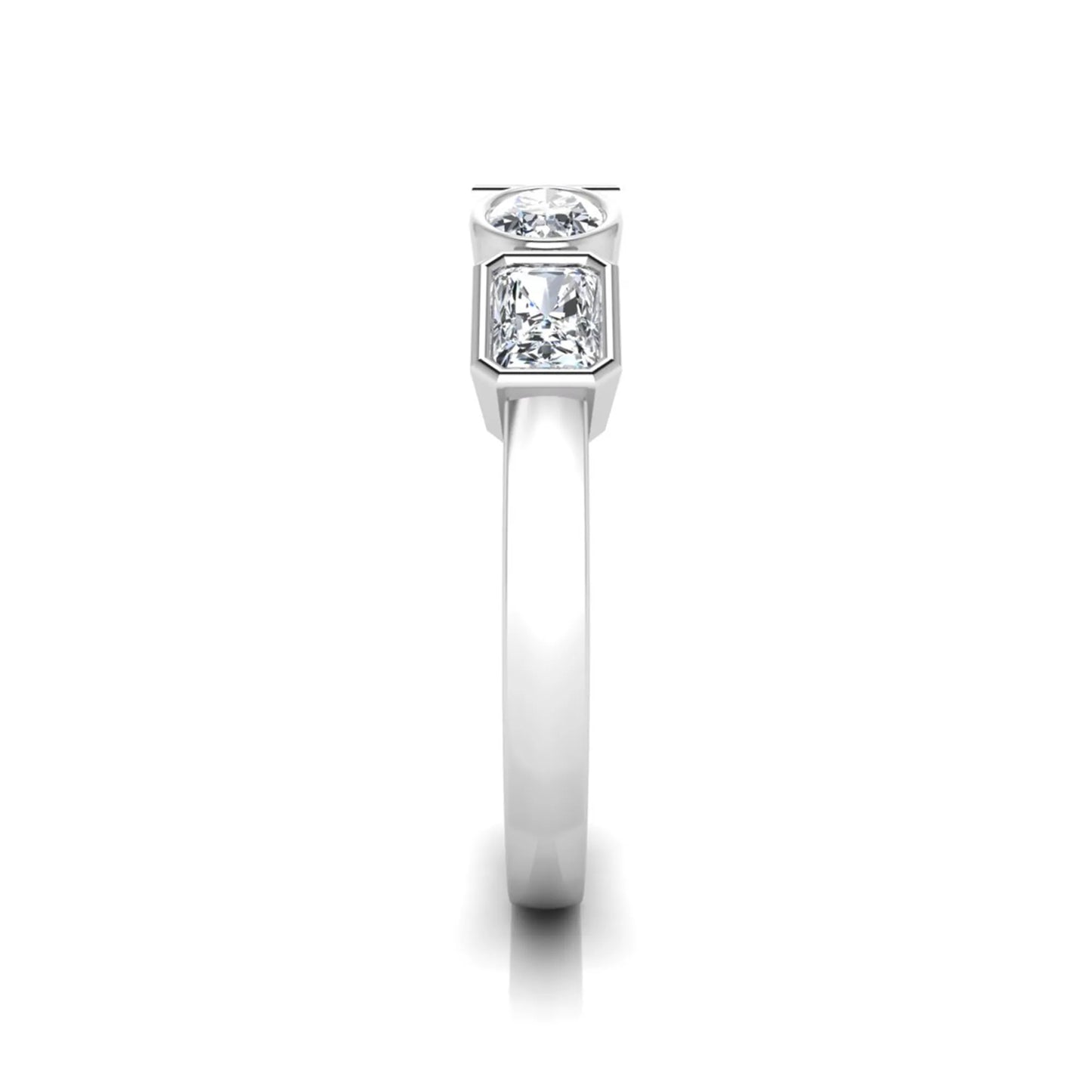 white gold Multi shape lab grown diamond statement ring featuring princess, radiant, oval and pear cut diamonds in bezel settings