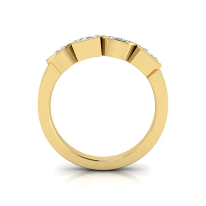 Yellow gold Multi shape lab grown diamond statement ring featuring princess, radiant, oval and pear cut diamonds in bezel settings