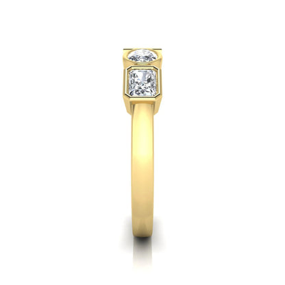 Yellow gold Multi shape lab grown diamond statement ring featuring princess, radiant, oval and pear cut diamonds in bezel settings