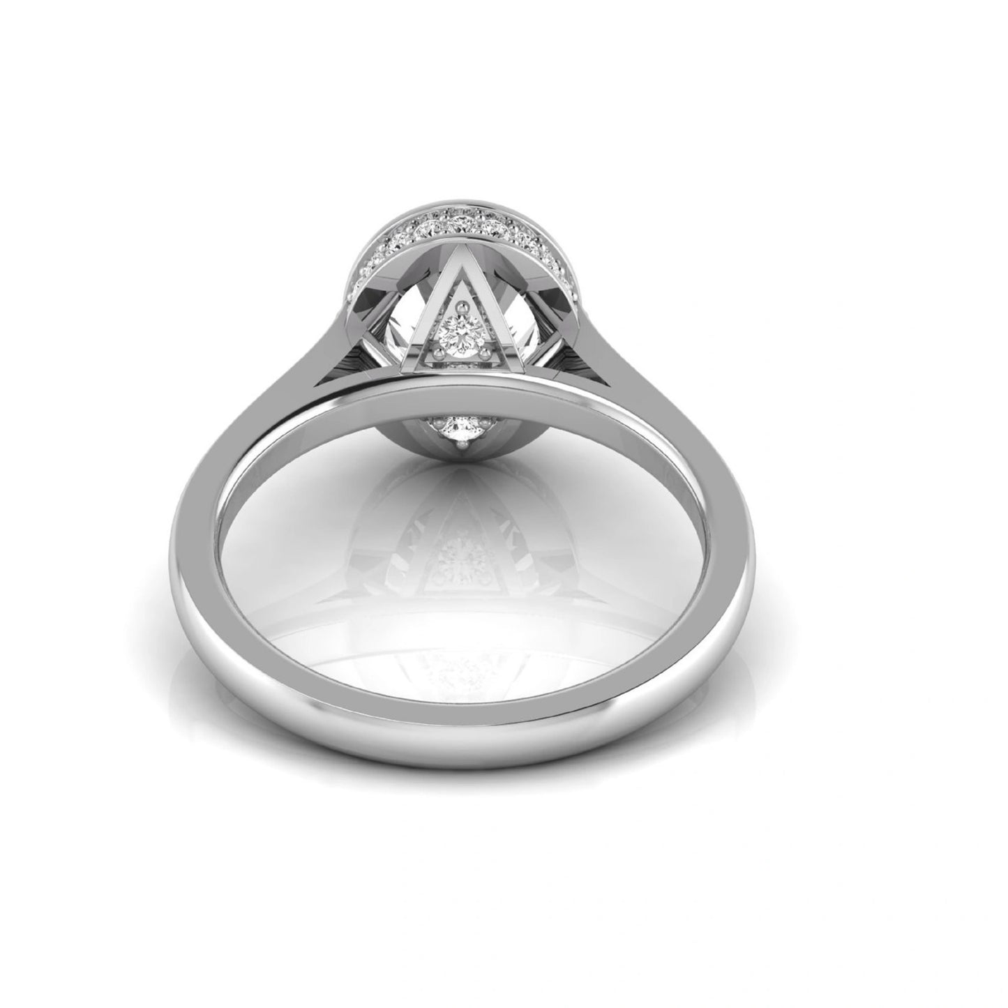 Oval cut lab grown diamond engagement ring featuring a 1.21 carat IGI certified center diamond in a modern bezel setting with pavé diamond shoulders and a polished white gold band.