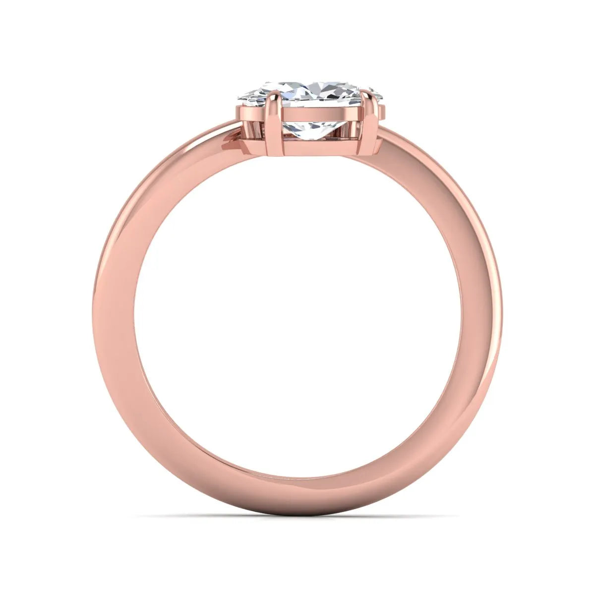 Oval cut lab grown diamond curved solitaire engagement ring with a four-prong setting in rose gold