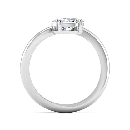 Oval cut lab grown diamond curved solitaire engagement ring with a four-prong setting in white gold