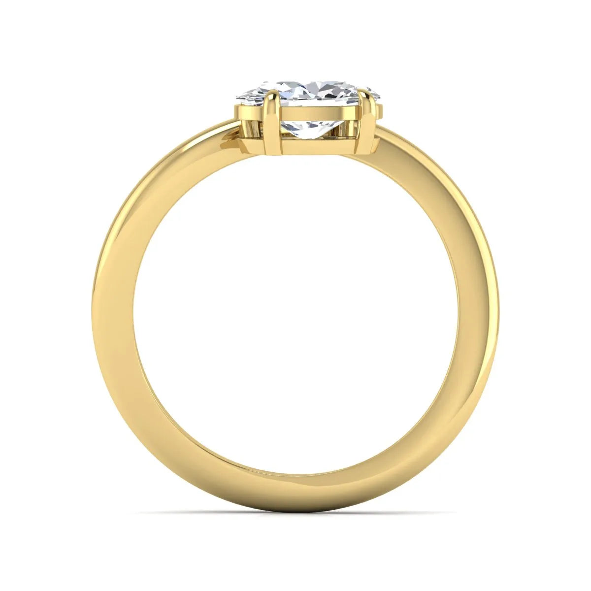 Oval cut lab grown diamond curved solitaire engagement ring with a four-prong setting in yellow gold