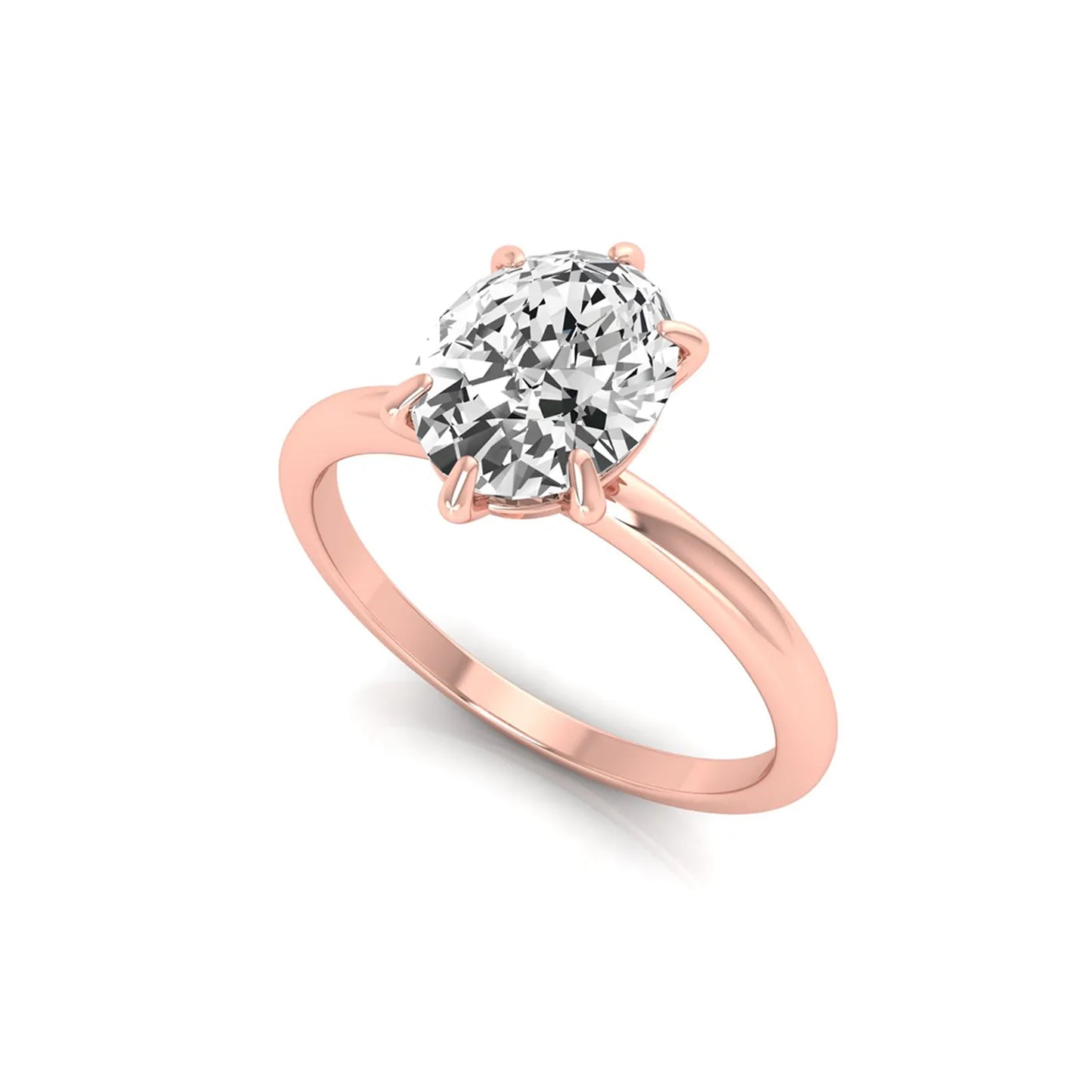 Oval cut lab grown diamond solitaire engagement ring featuring a 1.15 carat IGI certified center diamond in a classic six-prong setting in rose gold