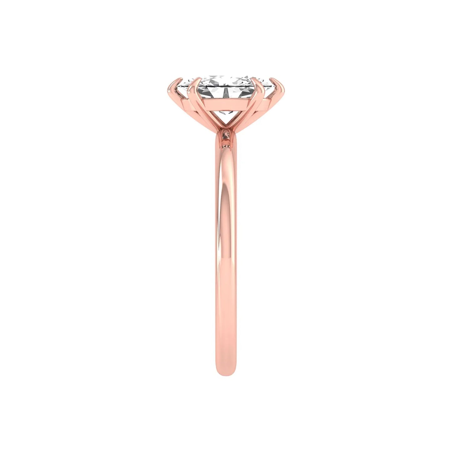 Oval cut lab grown diamond solitaire engagement ring featuring a 1.15 carat IGI certified center diamond in a classic six-prong setting in rose gold