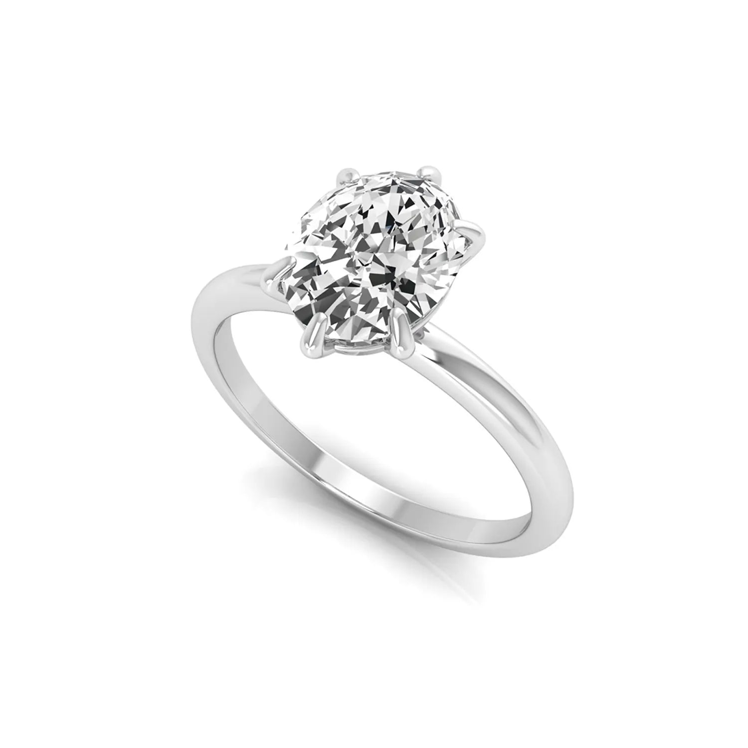 Oval cut lab grown diamond solitaire engagement ring featuring a 1.15 carat IGI certified center diamond in a classic six-prong setting in white gold