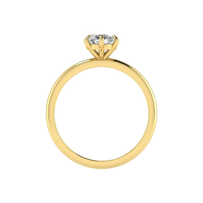 Oval cut lab grown diamond solitaire engagement ring featuring a 1.15 carat IGI certified center diamond in a classic six-prong setting in yellow gold
