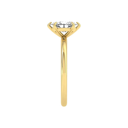 Oval cut lab grown diamond solitaire engagement ring featuring a 1.15 carat IGI certified center diamond in a classic six-prong setting in yellow gold