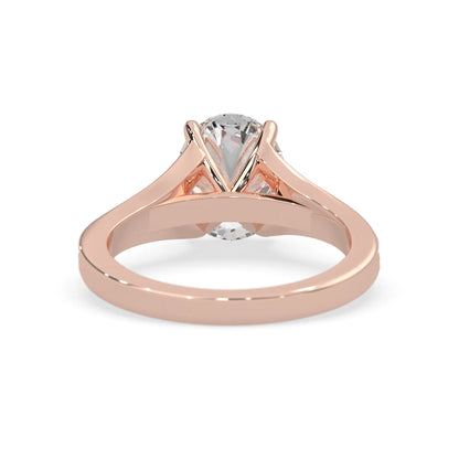 Oval cut lab grown diamond split shank engagement ring with diamond accented band in rose gold