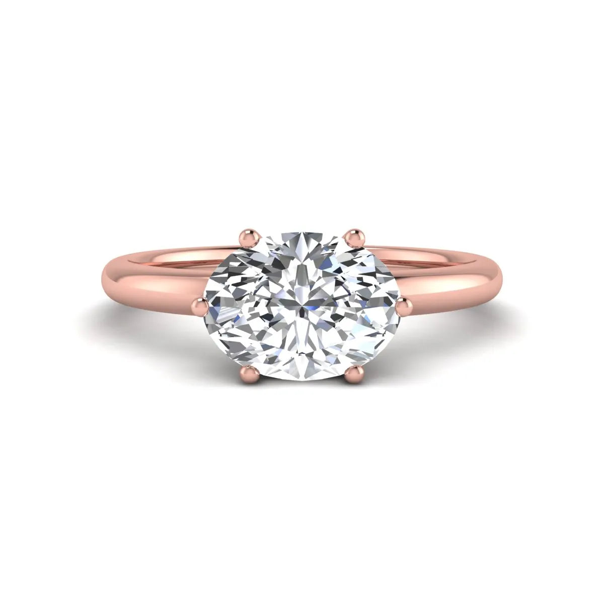 Oval cut solitaire lab grown diamond engagement ring featuring a 1.21 carat IGI certified oval cut center diamond in rose gold.