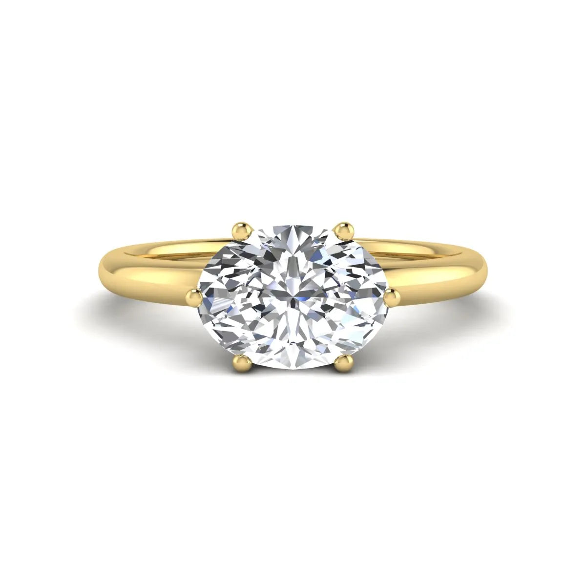 Oval cut solitaire lab grown diamond engagement ring featuring a 1.21 carat IGI certified oval cut center diamond in yellow gold.