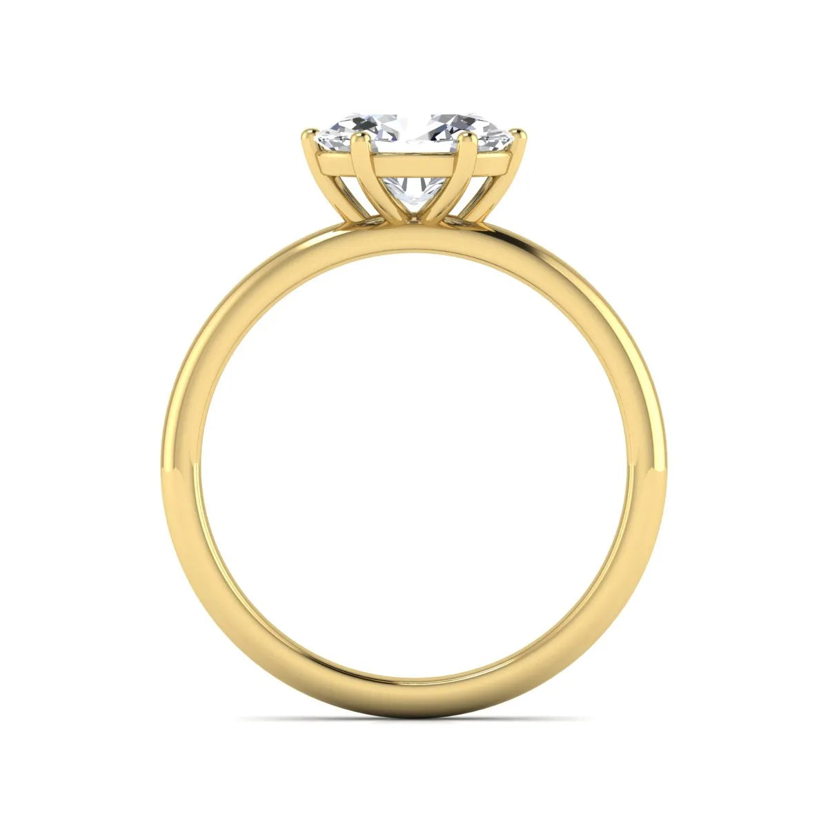 Oval cut solitaire lab grown diamond engagement ring featuring a 1.21 carat IGI certified oval cut center diamond in yellow gold.