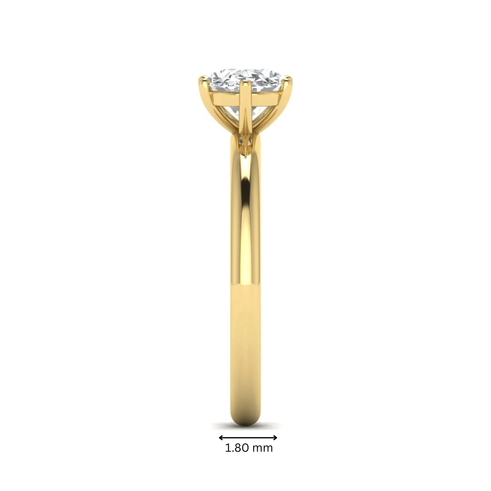 Oval cut solitaire lab grown diamond engagement ring featuring a 1.21 carat IGI certified oval cut center diamond in yellow gold.