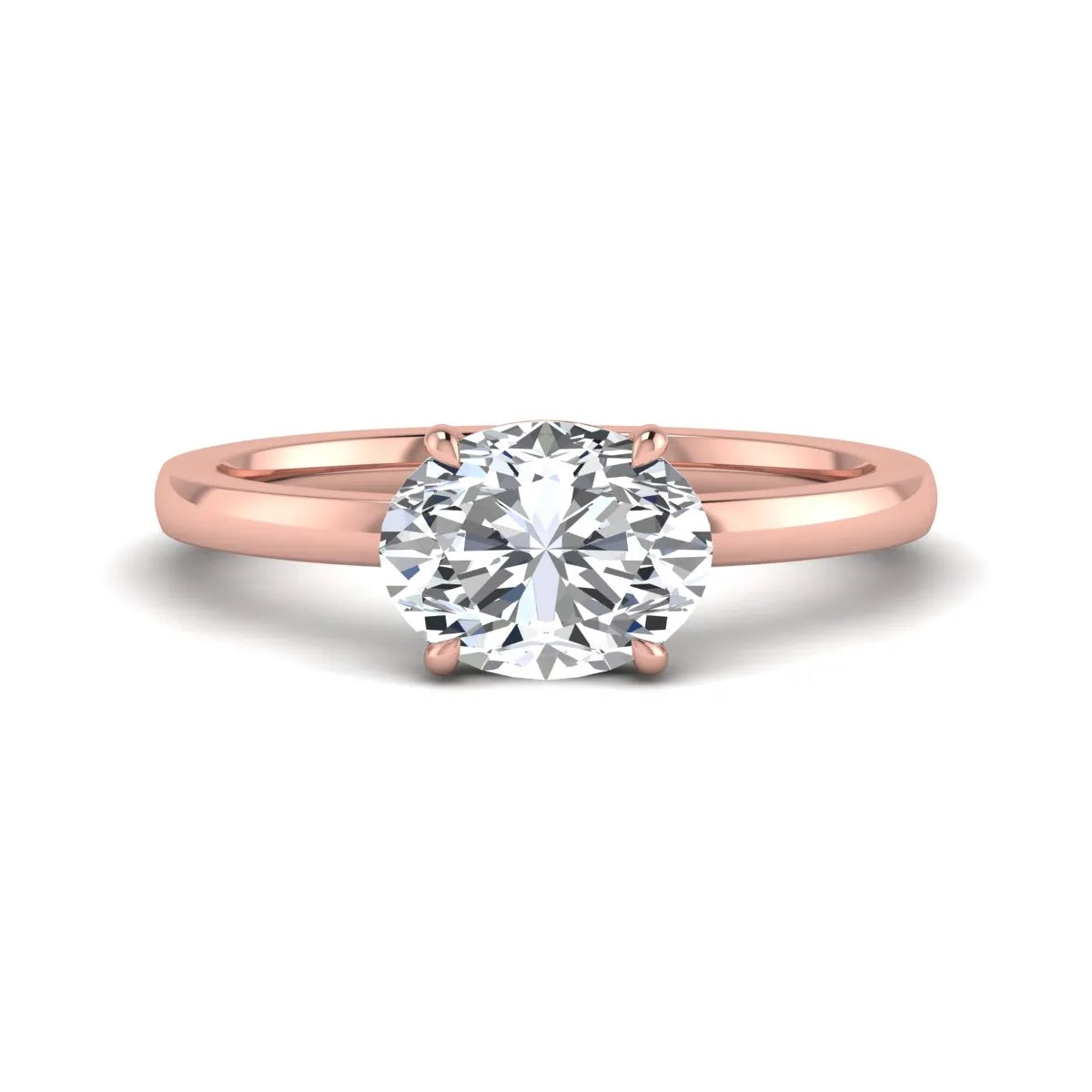 IGI certified oval cut lab grown diamond solitaire engagement ring in rose gold.