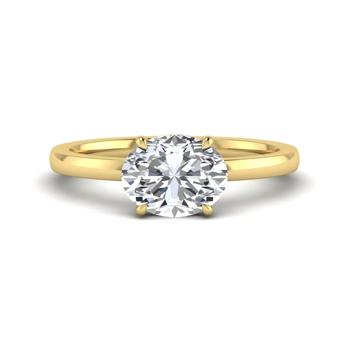 IGI certified oval cut lab grown diamond solitaire engagement ring in yellow gold.