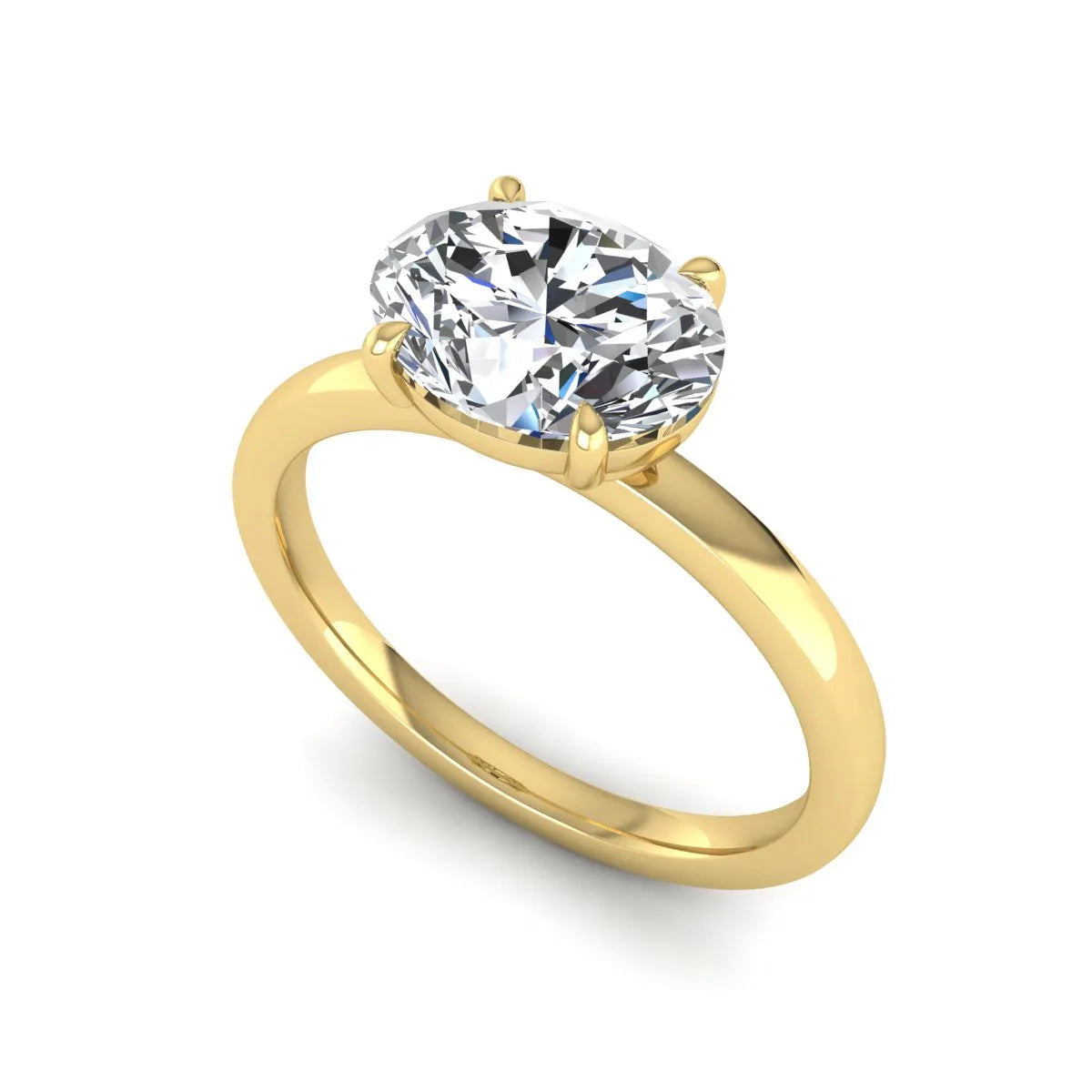IGI certified oval cut lab grown diamond solitaire engagement ring in yellow gold.
