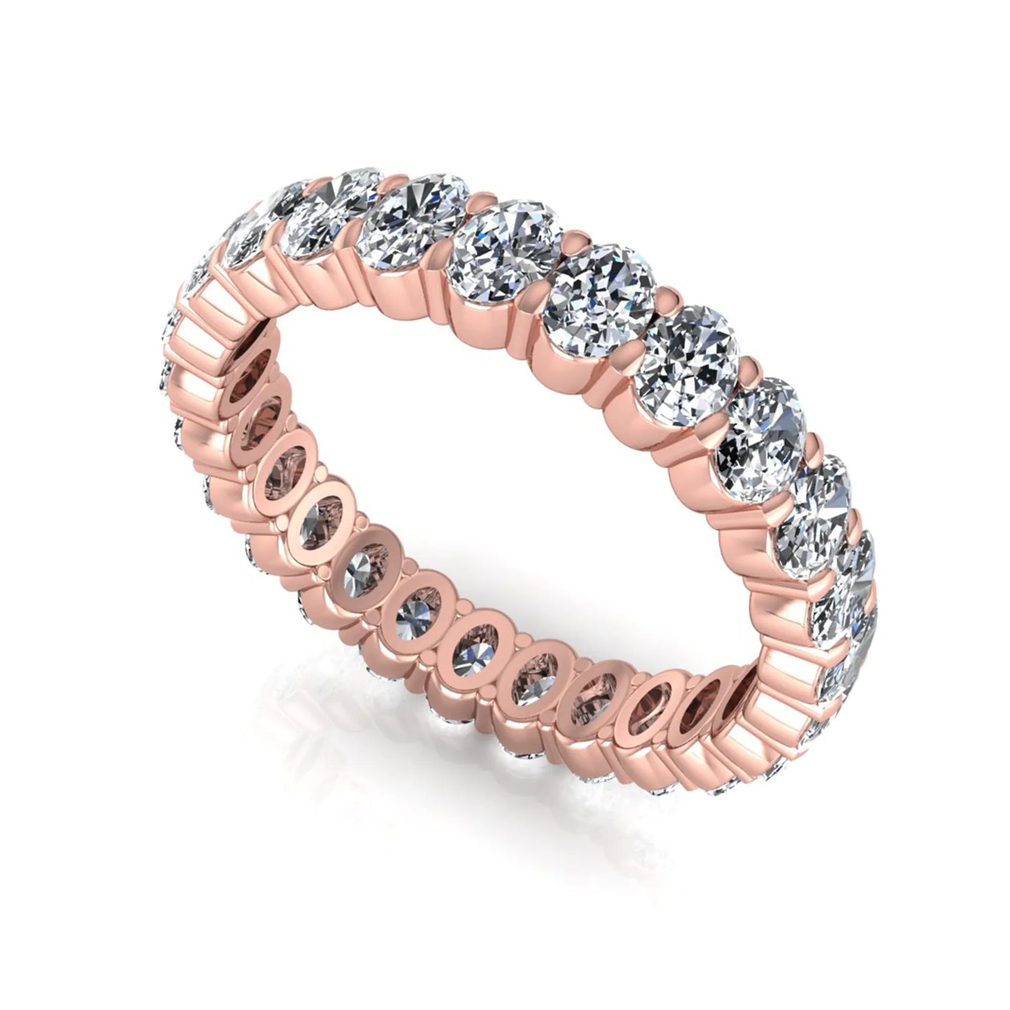 Oval cut lab grown diamond eternity band featuring a continuous row of brilliant shared-prong set diamonds in a timeless luxury design in rose gold