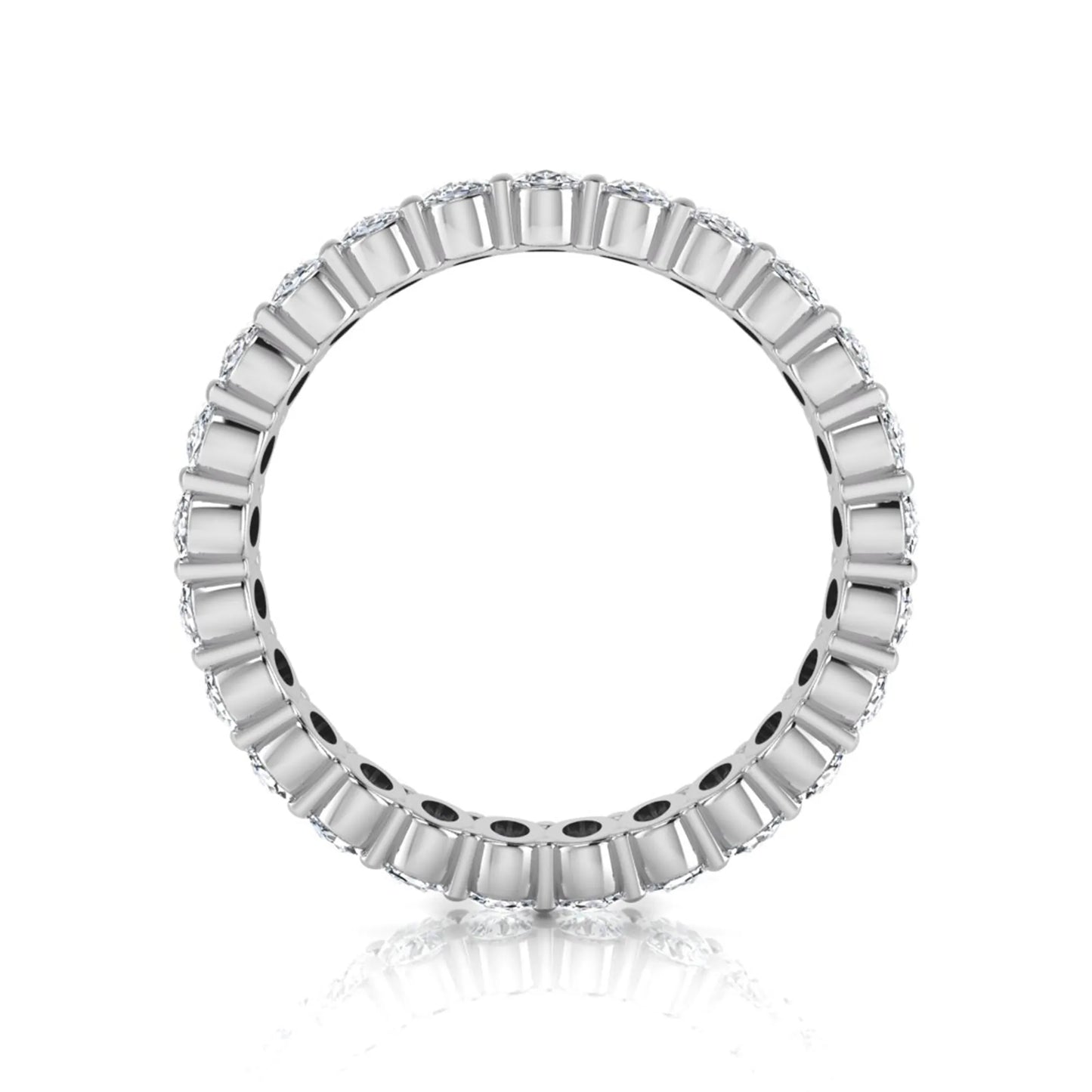 Oval cut lab grown diamond eternity band featuring a continuous row of brilliant shared-prong set diamonds in a timeless luxury design in white gold