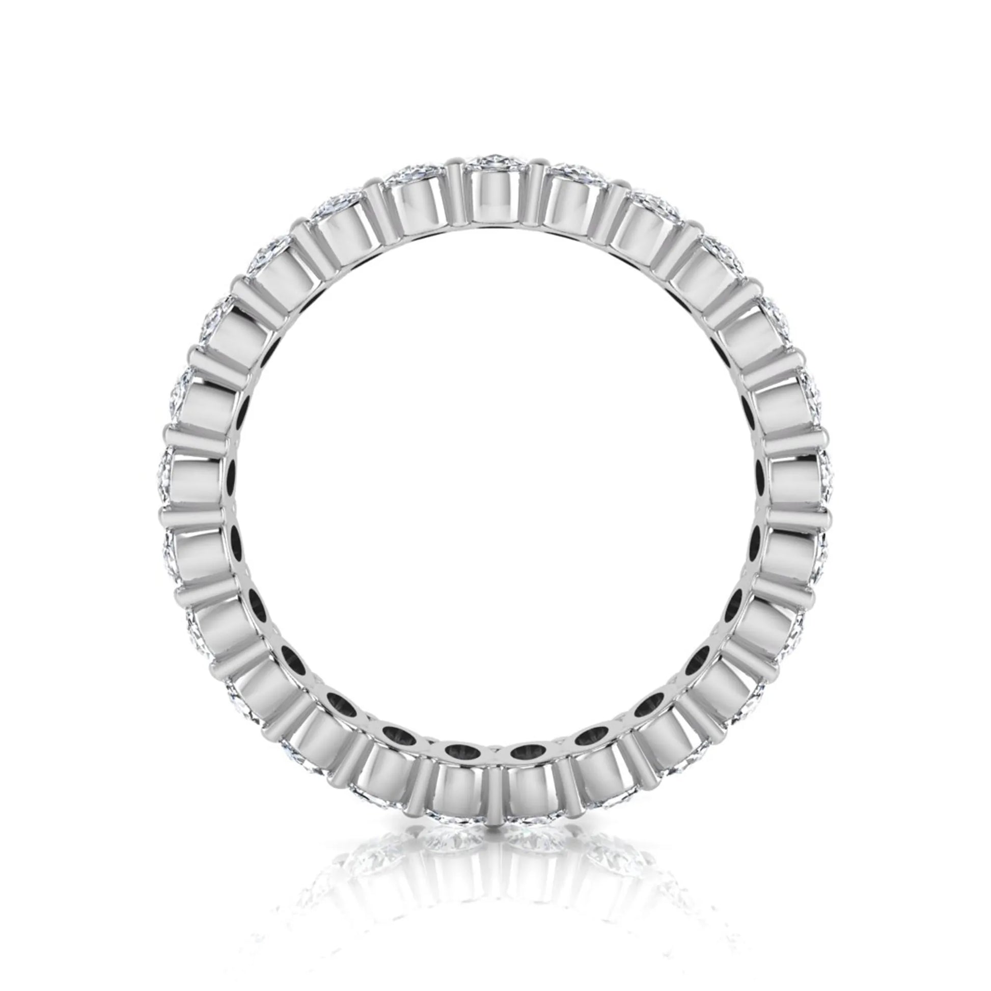 Oval cut lab grown diamond eternity band featuring a continuous row of brilliant shared-prong set diamonds in a timeless luxury design in white gold